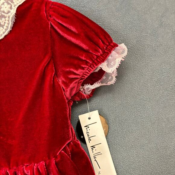 Vintage Deadstock Nicole Miller Christmas Dress Velvet Velour 24M 2 Piece Lace - Picture 3 of 13
